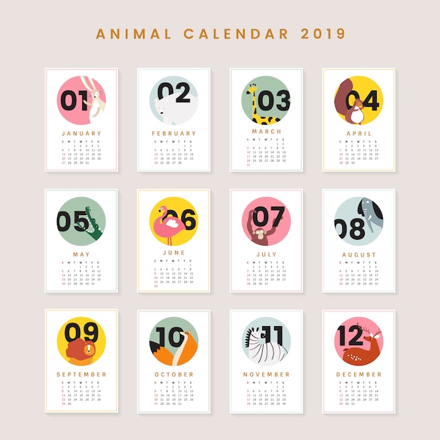 Cute animal calendar mockup Vector Free Download