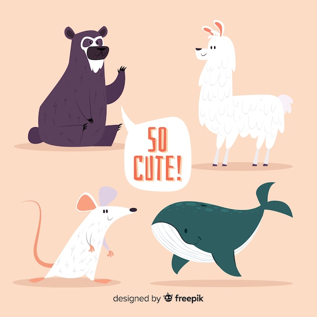Cute animal collection with pink background Free Vector