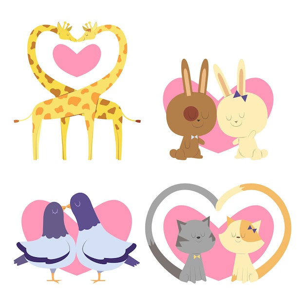 Download Free Vector | Cute animal couples loving each other