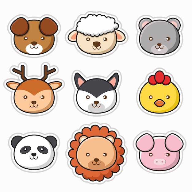 Premium Vector | Cute animal head sticker vector