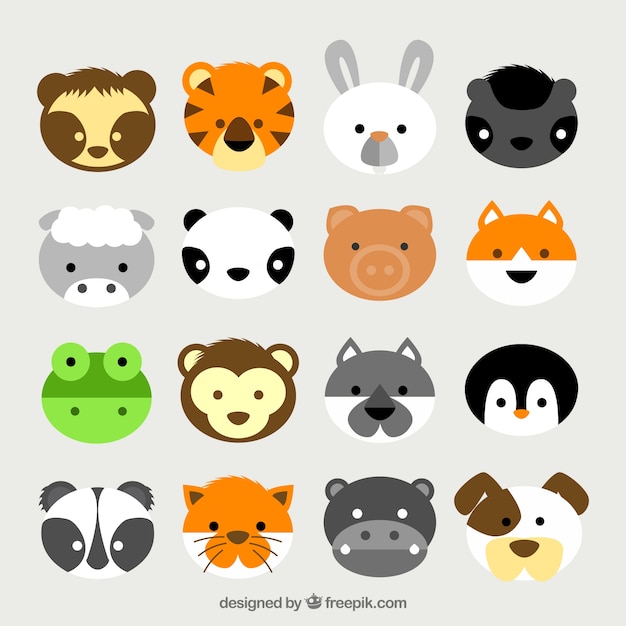 Cute animal heads Vector | Free Download