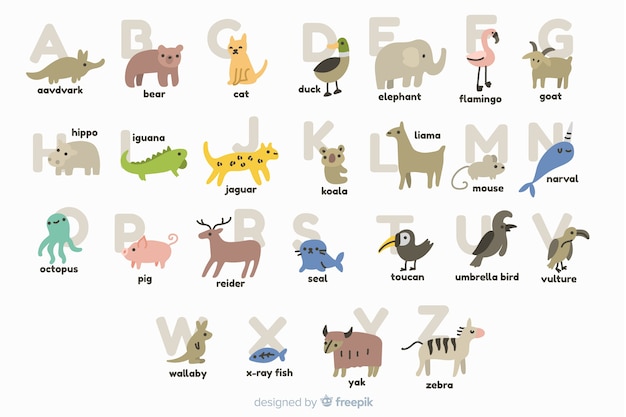 Free Vector | Cute animal letters hand drawn