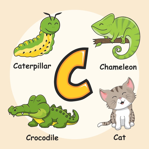 Premium Vector | Cute animals alphabet letter c