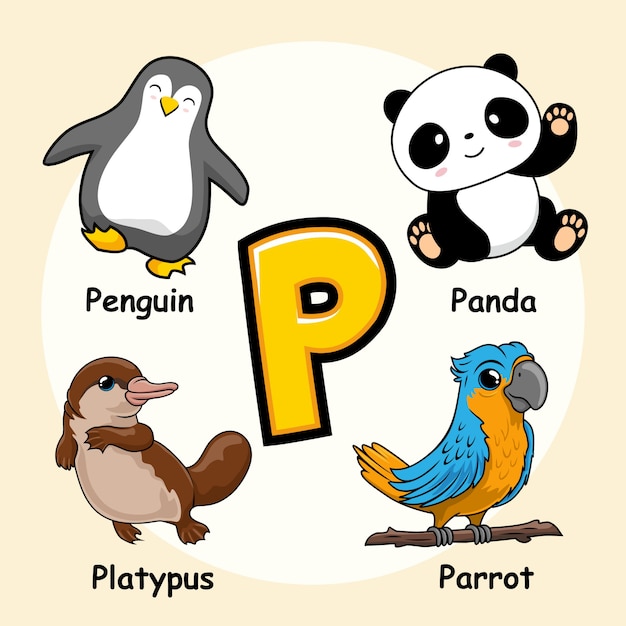 Premium Vector Cute Animals Alphabet Letter P