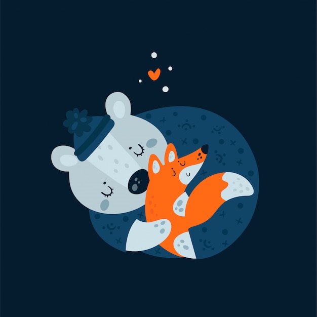 Download Cute animals bear and fox sleep. sweet dreams little one ...