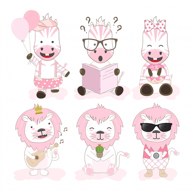 Premium Vector Cute Animals Cartoon Character Set