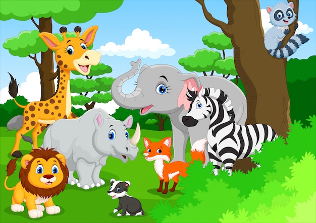 Premium Vector | Cute animals cartoon in the jungle