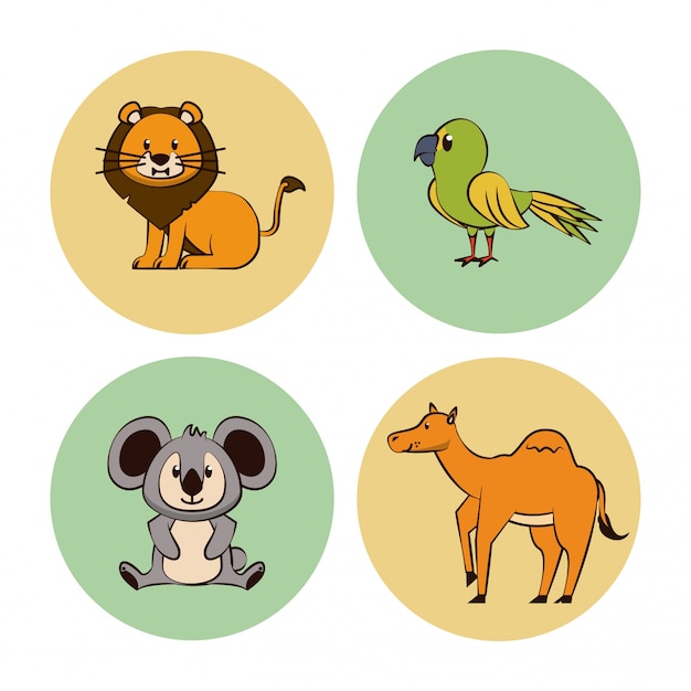 Premium Vector | Cute animals cartoon round icons