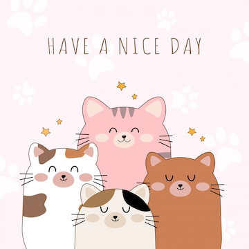 Premium Vector | Cute animals cat cartoon style with paw background