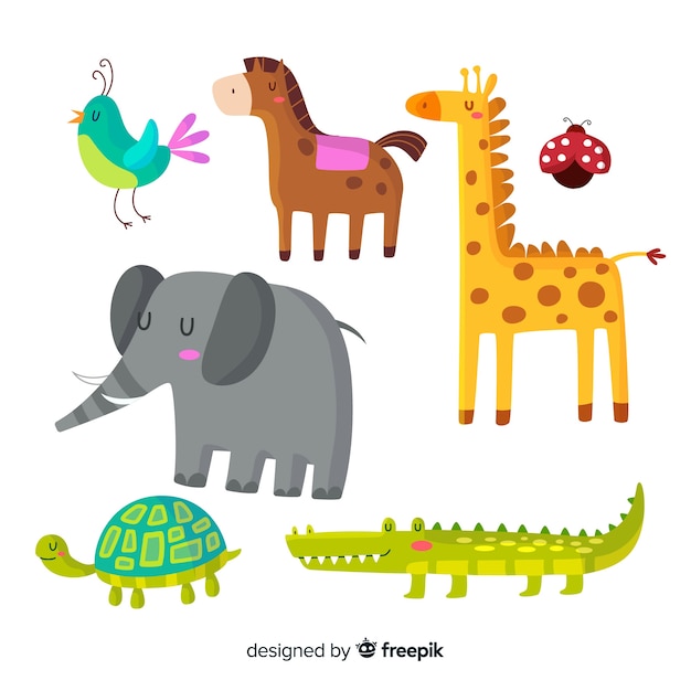 Cute animals in children's style pack Vector | Free Download