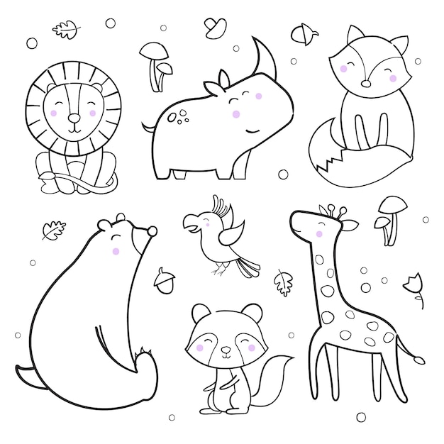 Premium Vector | Cute animals outline vector collection