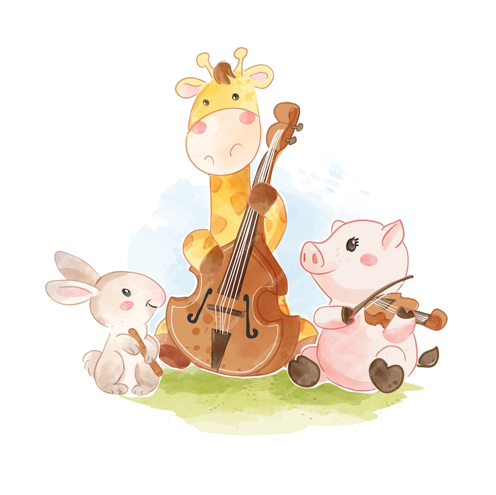 Premium Vector Cute animals playing classical music instruments