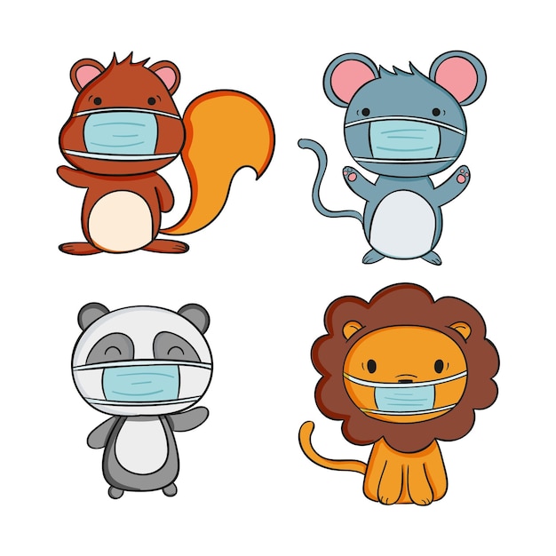 Download Free Vector | Cute animals wearing face masks