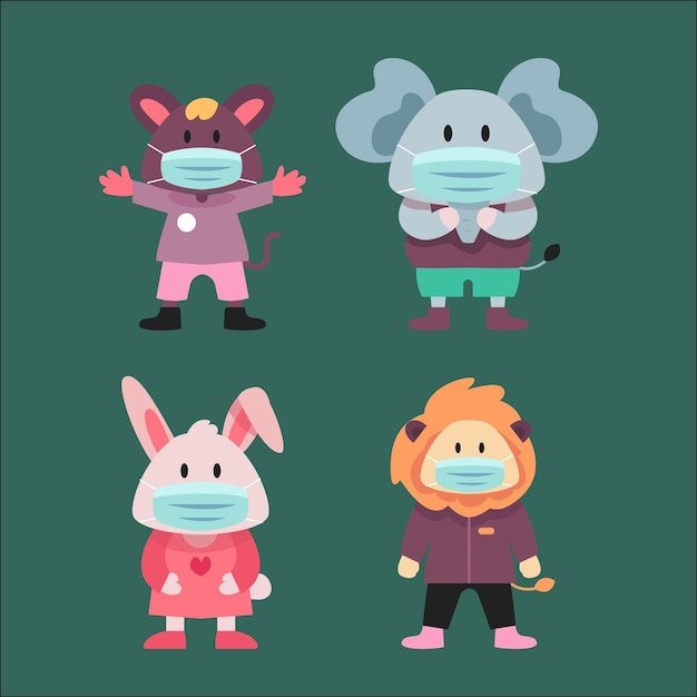 Download Free Vector | Cute animals wearing face masks