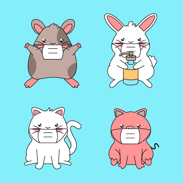 Download Free Vector | Cute animals wearing face masks