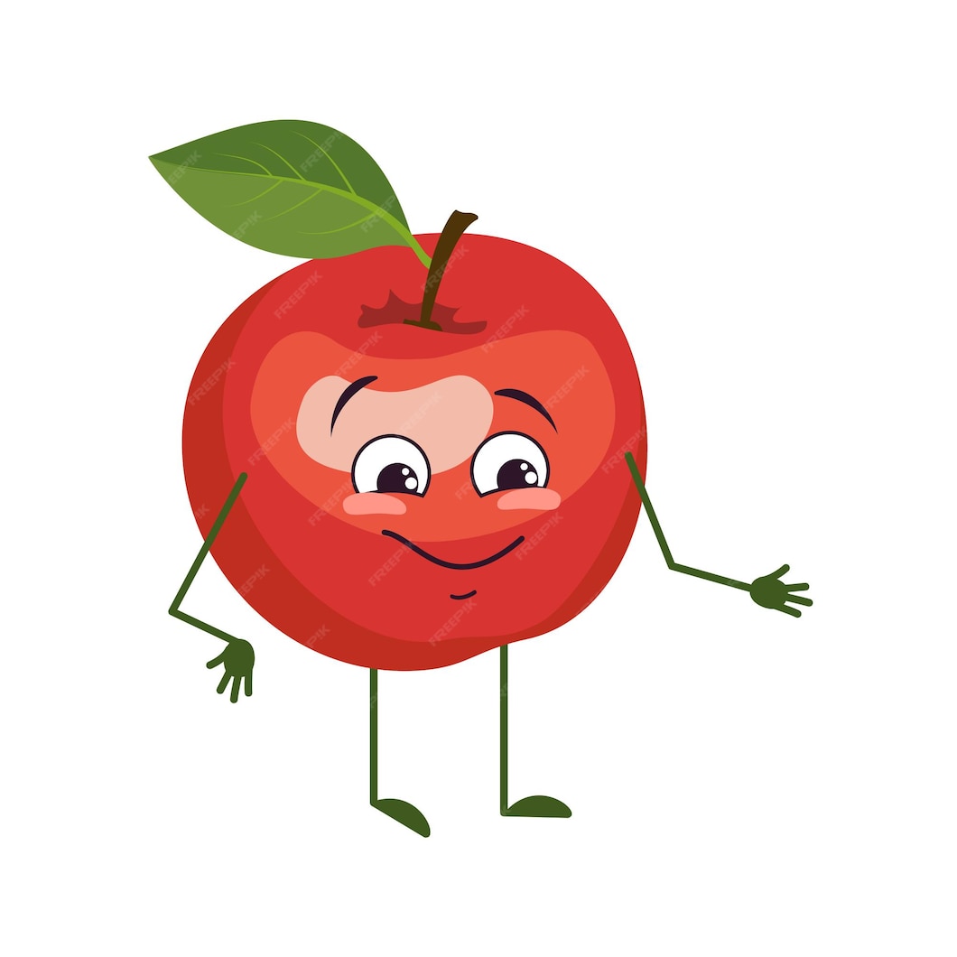 Premium Vector | Cute apple character with joy emotions smiling face ...