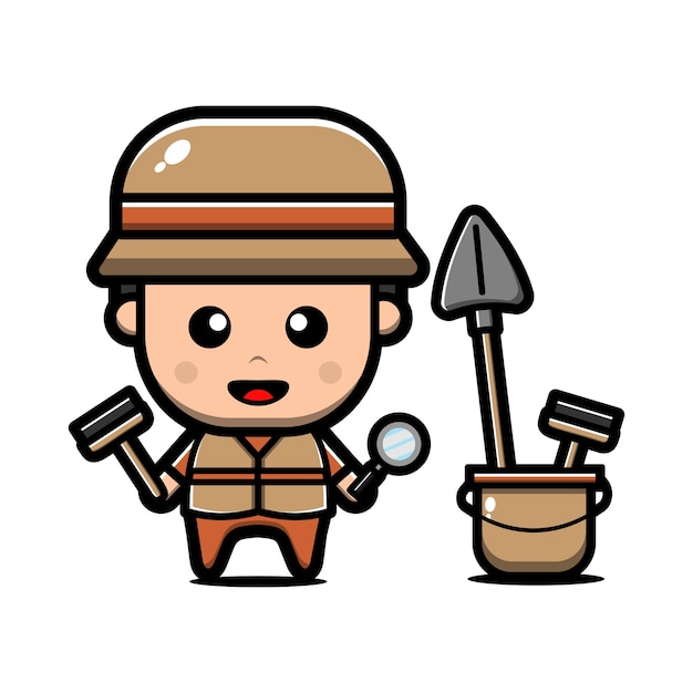 Premium Vector Cute Archaeologist Character