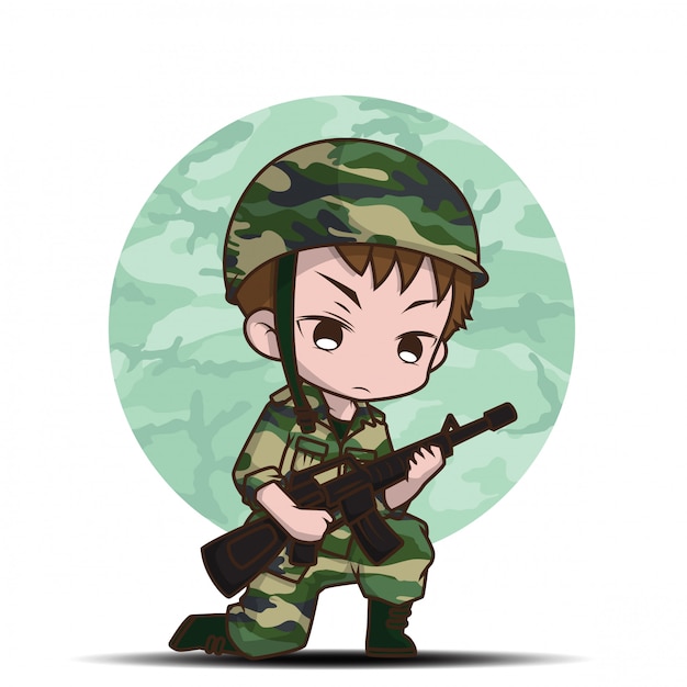 Cute army soldier boy cartoon. | Premium Vector