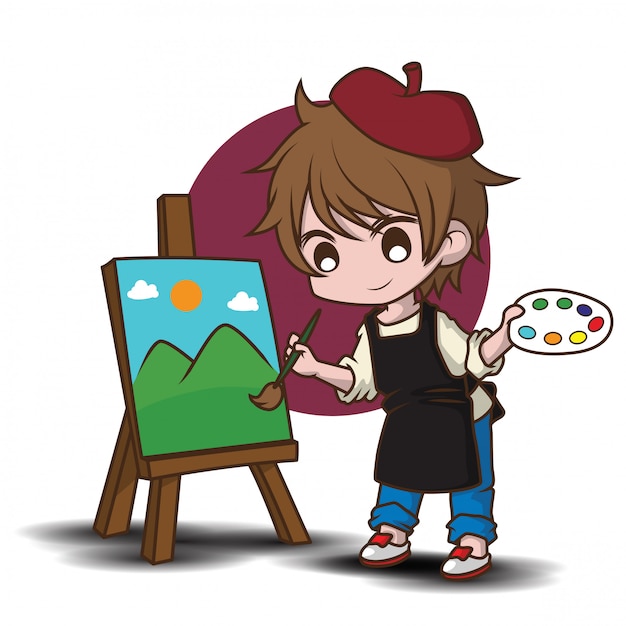 Cute artist cartoon character | Premium Vector