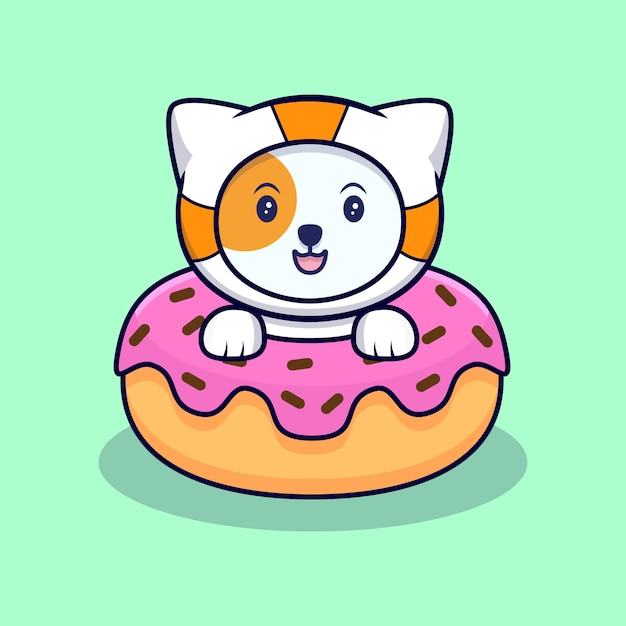 Premium Vector | Cute astronaut cat inside donuts