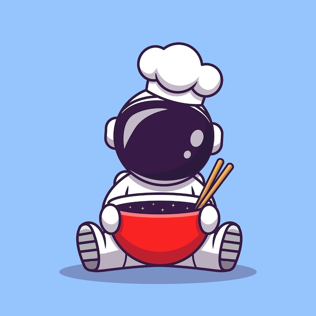 無料のベクター かわいい宇宙飛行士シェフ料理漫画イラスト 科学食品アイコンの概念 フラット漫画スタイル