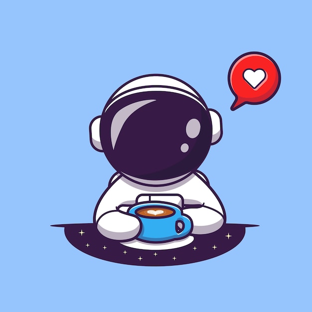 コーヒーを飲むかわいい宇宙飛行士漫画ベクトルアイコンイラスト 科学の食べ物や飲み物のアイコン 無料のベクター