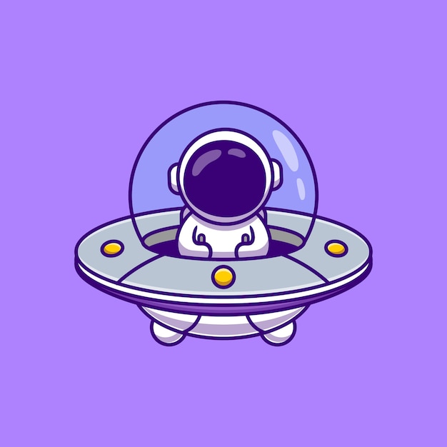 かわいい宇宙飛行士運転宇宙船ufo漫画ベクトルイラスト プレミアムベクター