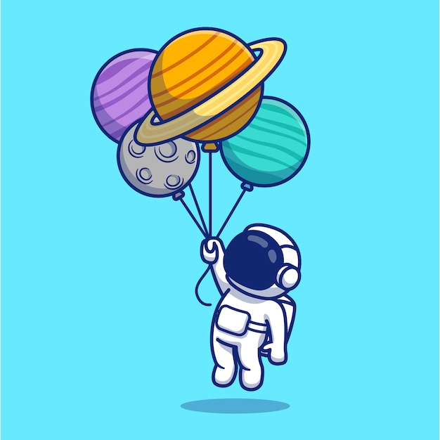 Cute astronaut floating with planets cartoon illustration. | Premium Vector