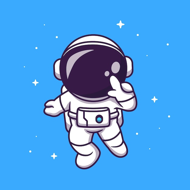 宇宙で飛んでいるかわいい宇宙飛行士漫画アイコンイラスト 無料のベクター