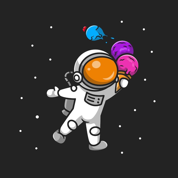 アイスクリームコーンの漫画を保持しているかわいい宇宙飛行士 無料のベクター