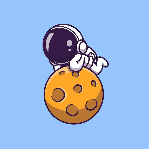 Free Vector | Cute astronaut lay on moon cartoon icon illustration ...