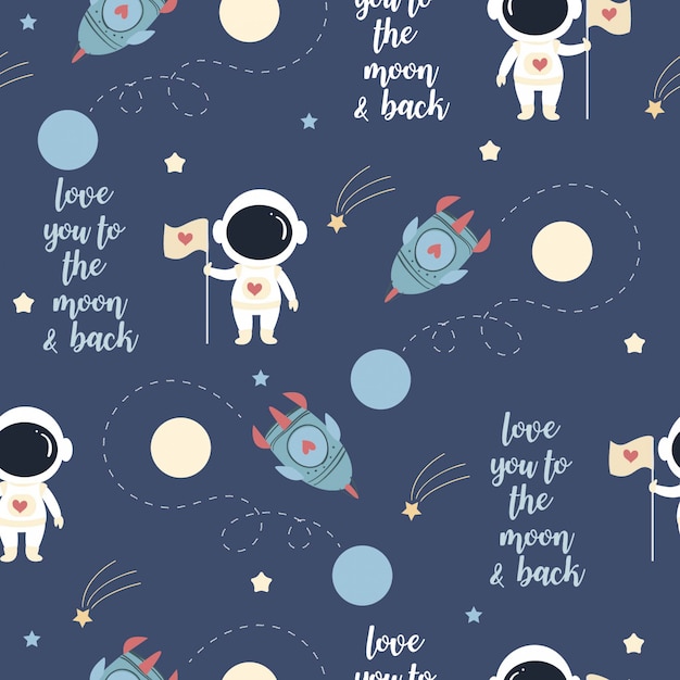 Premium Vector Cute Astronaut In Love On The Space Pattern