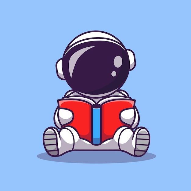 Cute astronaut reading book cartoon vector icon illustration. space education icon Premium Vector
