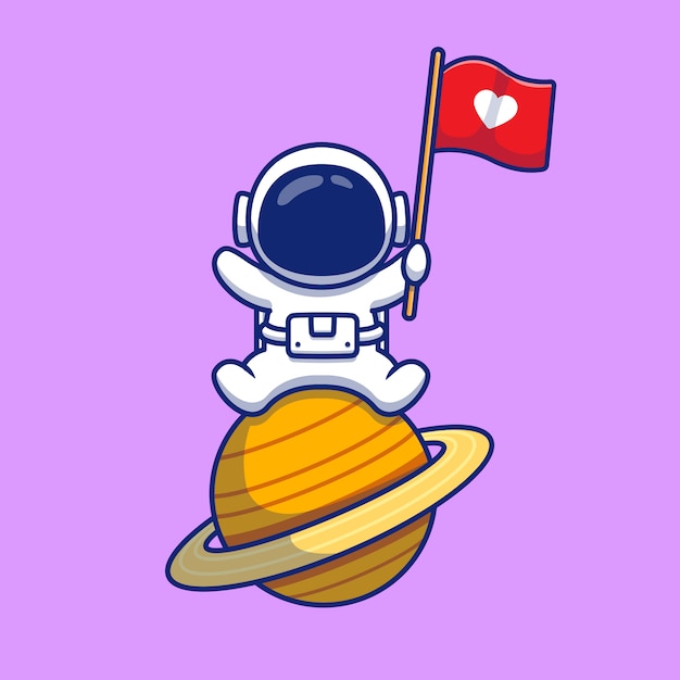 Premium Vector Cute astronaut sitting on with love flag