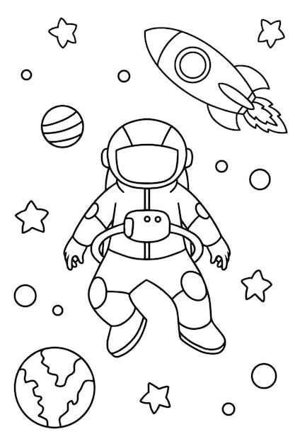 Premium Vector | Cute astronaut on space coloring book illustration vector