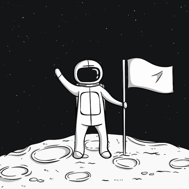 Premium Vector | Cute astronaut standing on the moon and hold a flag