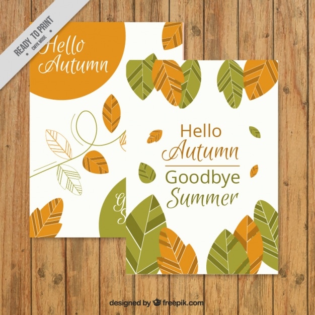 Carino Carta Autunno Con Le Foglie E Le Frasi Ciao Autunno Arrivederci Estate Vettore Gratis