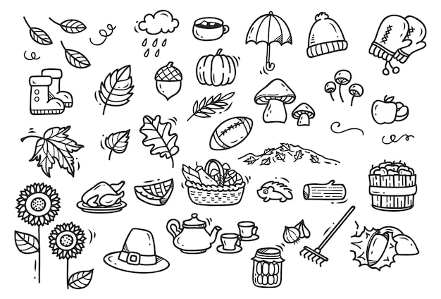 Premium Vector | Cute autumn doodles isolated on white background