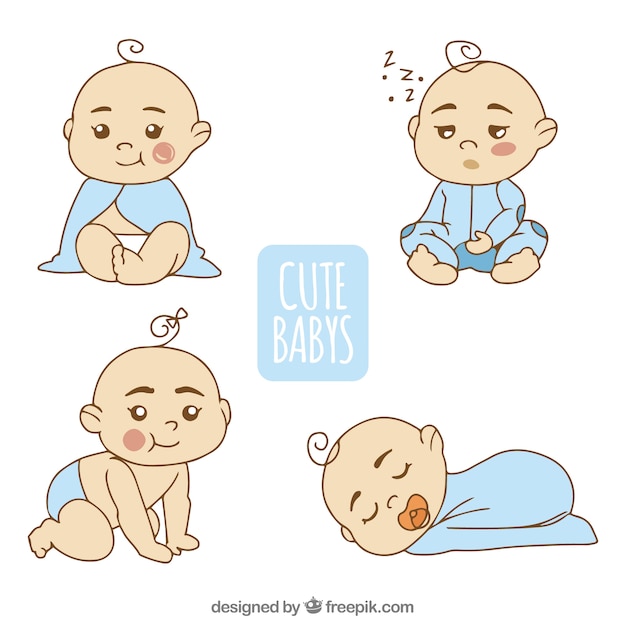 Cute babies collection in different poses | Free Vector