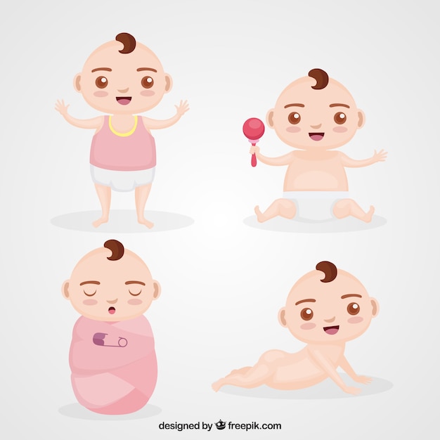 Cute babies collection in different poses | Free Vector