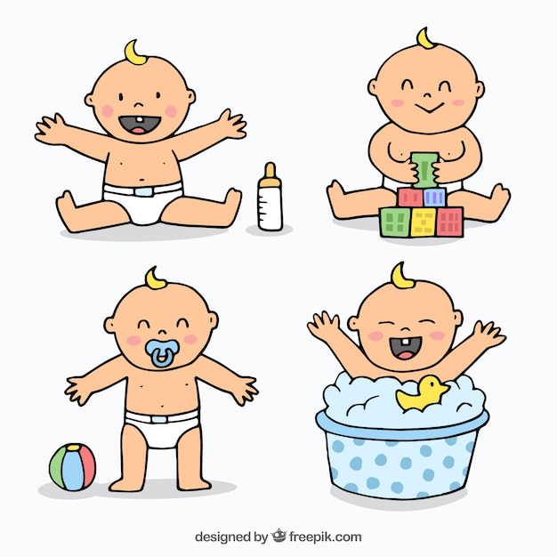 Free Vector | Cute babies collection in hand drawn style