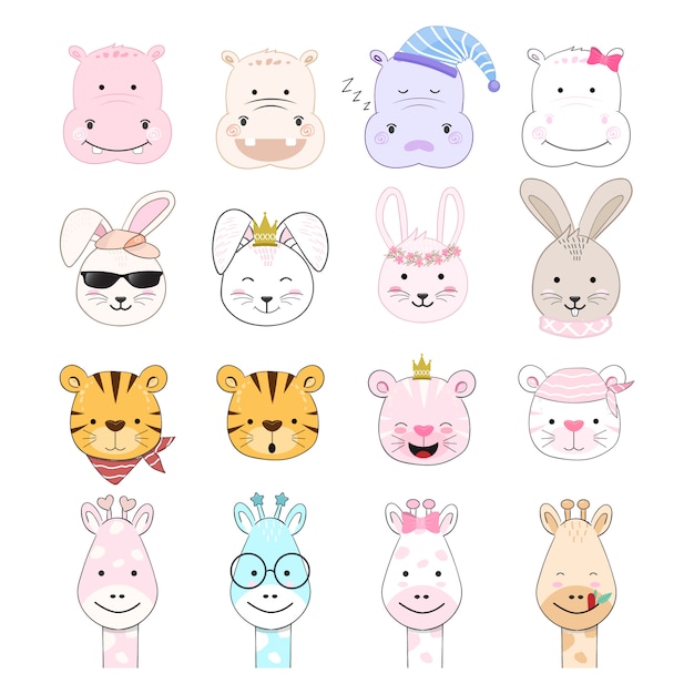 Premium Vector Cute Baby Animal Cartoon Hand Drawing Set