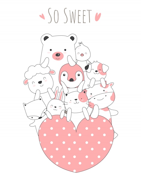 Premium Vector Cute Baby Animal Cartoon Hand Drawn Style