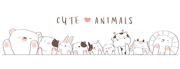 Premium Vector Cute Baby Animal Cartoon Hand Drawn Style