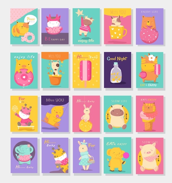 Premium Vector Cute Baby Animals Card Cartoon Style