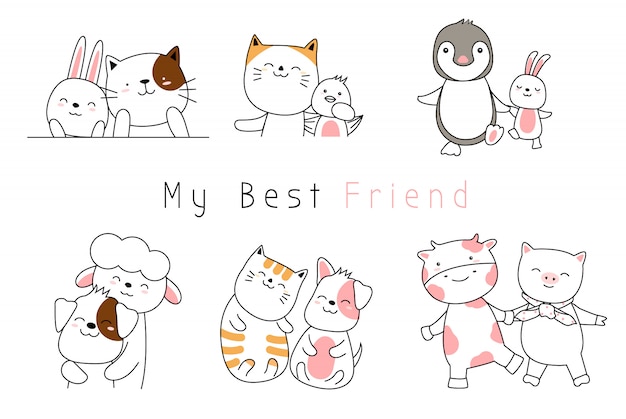 Premium Vector Cute Baby Animals Cartoon Hand Drawn Style