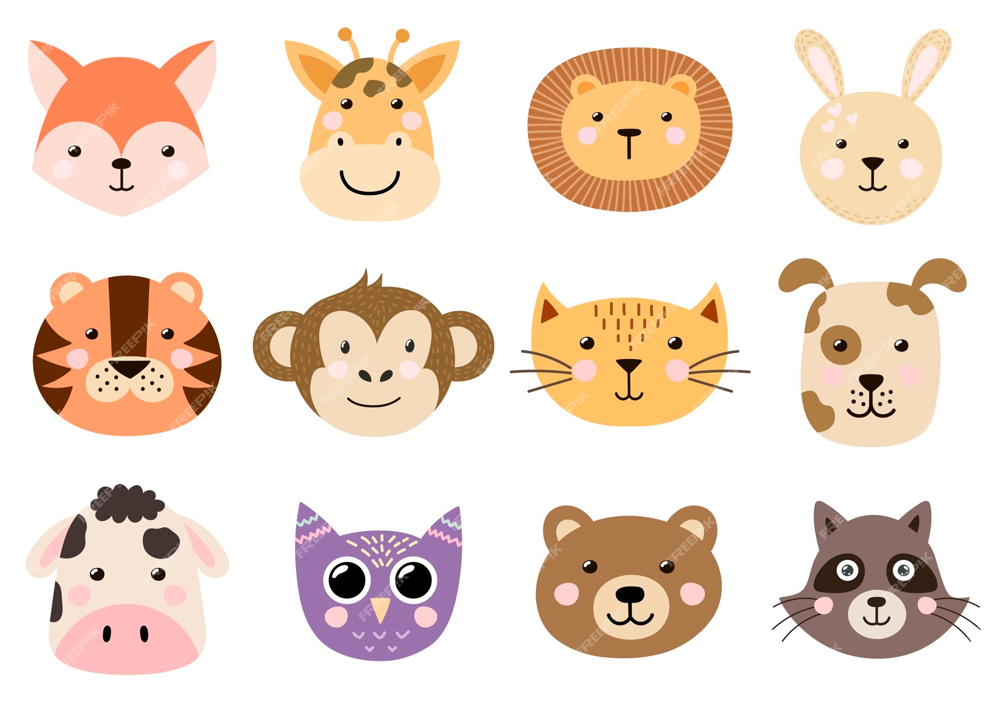 Premium Vector | Cute baby animals heads collection.