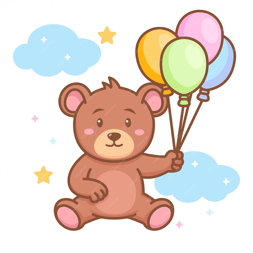 Premium Vector | Cute baby bear holding balloons