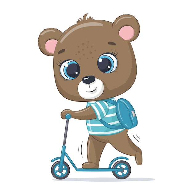 Download Cute baby bear on the scooter. | Premium Vector