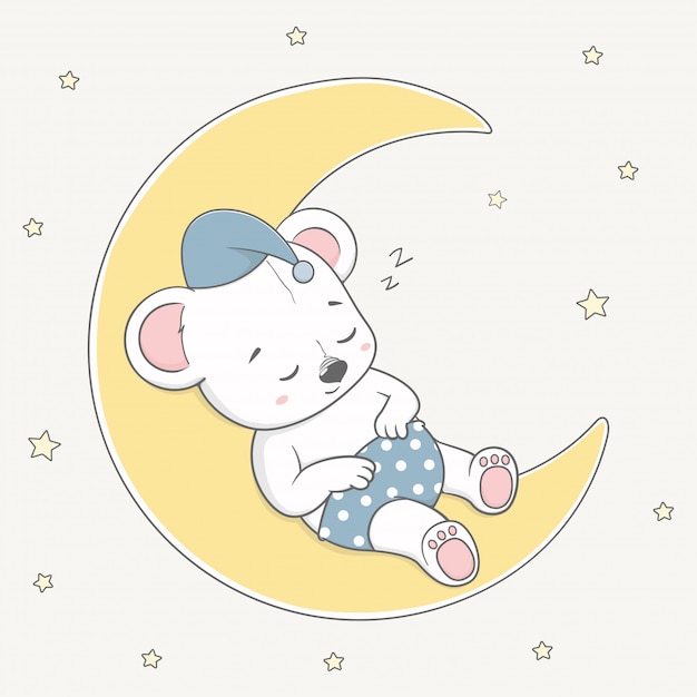 Download Premium Vector | Cute baby bear sleep on the moon cartoon ...